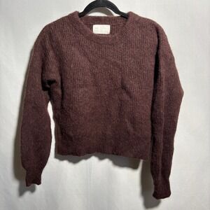 Reissue by Gap Womens Small Brown Crew Neck Alpaca Wool Blend Knit Crop Sweater‎
